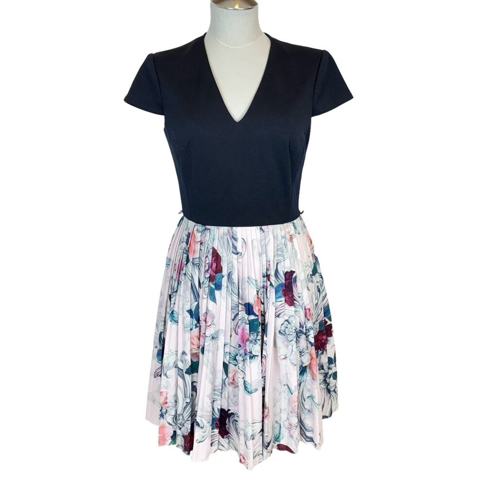 Ted Baker Navy and Floral Midi Dress